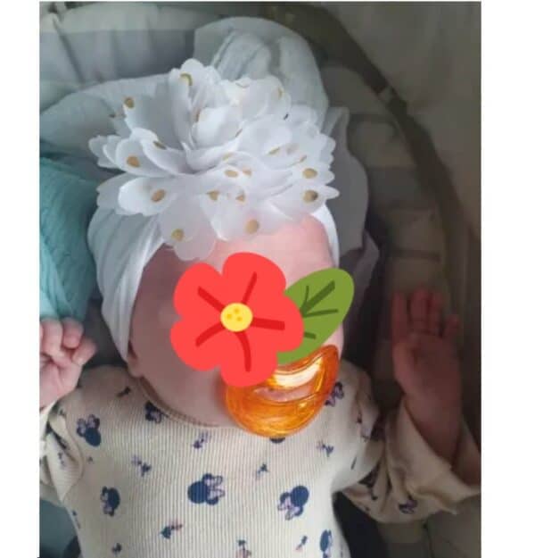 Παιδική- Βρεφική Μαλακή κορδέλα μαλλιών με μεγάλο λουλούδι 0-8 χρονών Beige Sand - Image 2