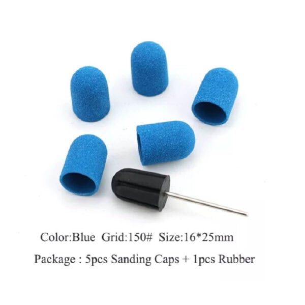 Σετ φρεζάκι + καπάκια ιδανικά για pedicure καθαρισμό φτέρνας 16x25mm  τροχόλιθου 150 grid - Image 2