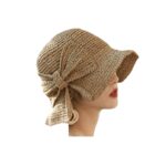 Γυναικείο ψάθινο μαλακό Καπέλο με μάκρος και φιόγκο- Beige