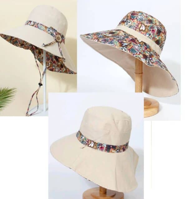 Γυναικείο Υφασμάτινο  Καπέλο με μάκρος διπλής όψης- Beige - Image 3