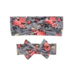 Σετ Μαμά- Κόρη  Μαλακή  κορδέλα μαλλιών Grey Flowers 0-3 χρονών