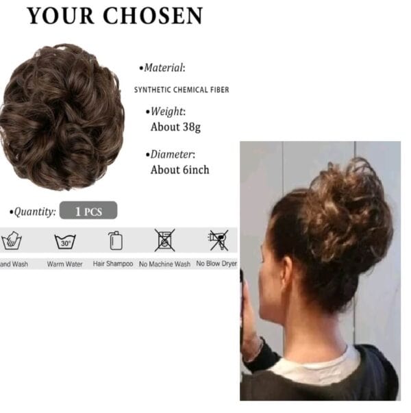 Ποστίς Κότσος με λάστιχο συνθετική τρίχα υψηλής ποιότητας - Καστανό ανοιχτό - Image 2