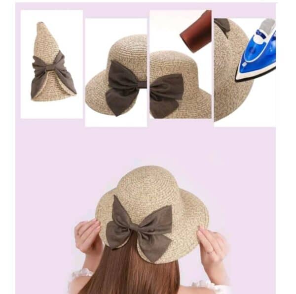 Γυναικείο Υφασμάτινο  Καπέλο με μάκρος και μεγάλο φιόγκο- Beige - Image 5