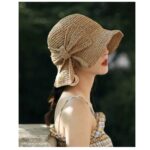 Γυναικείο ψάθινο μαλακό Καπέλο με μάκρος και φιόγκο- Beige - Image 2