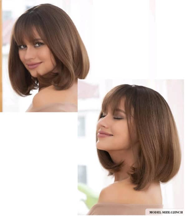 Γυναικεία περούκα σε καστανό χρώμα συνθετική υψηλής ποιότητας 12 inches - Image 2