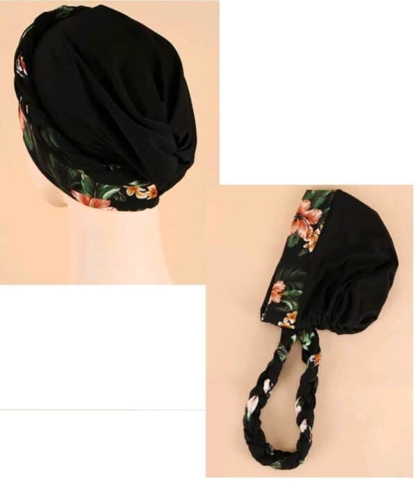 Γυναικείο  Μαλακό Τουρμπάνι  μαλλιών braid - Black flower (Μαύρο) - Image 2