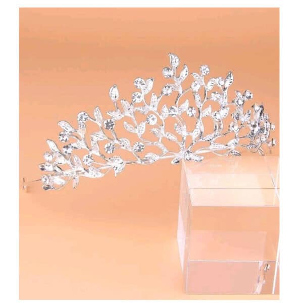 Νυφική Κορώνα- Τιάρα με κρύσταλλα  ύψους 6,50cm σε ασημί χρώμα - Image 3