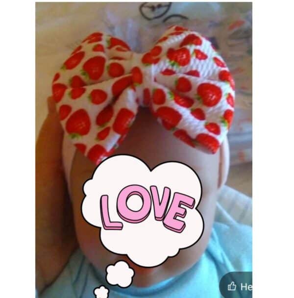 Παιδική- Βρεφική Μαλακή κορδέλα μαλλιών με μεγάλο φιόγκο Φραουλίτσες 0-7 χρονών - Image 2