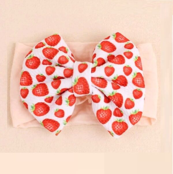 Παιδική- Βρεφική Μαλακή κορδέλα μαλλιών με μεγάλο φιόγκο Φραουλίτσες 0-7 χρονών - Image 3