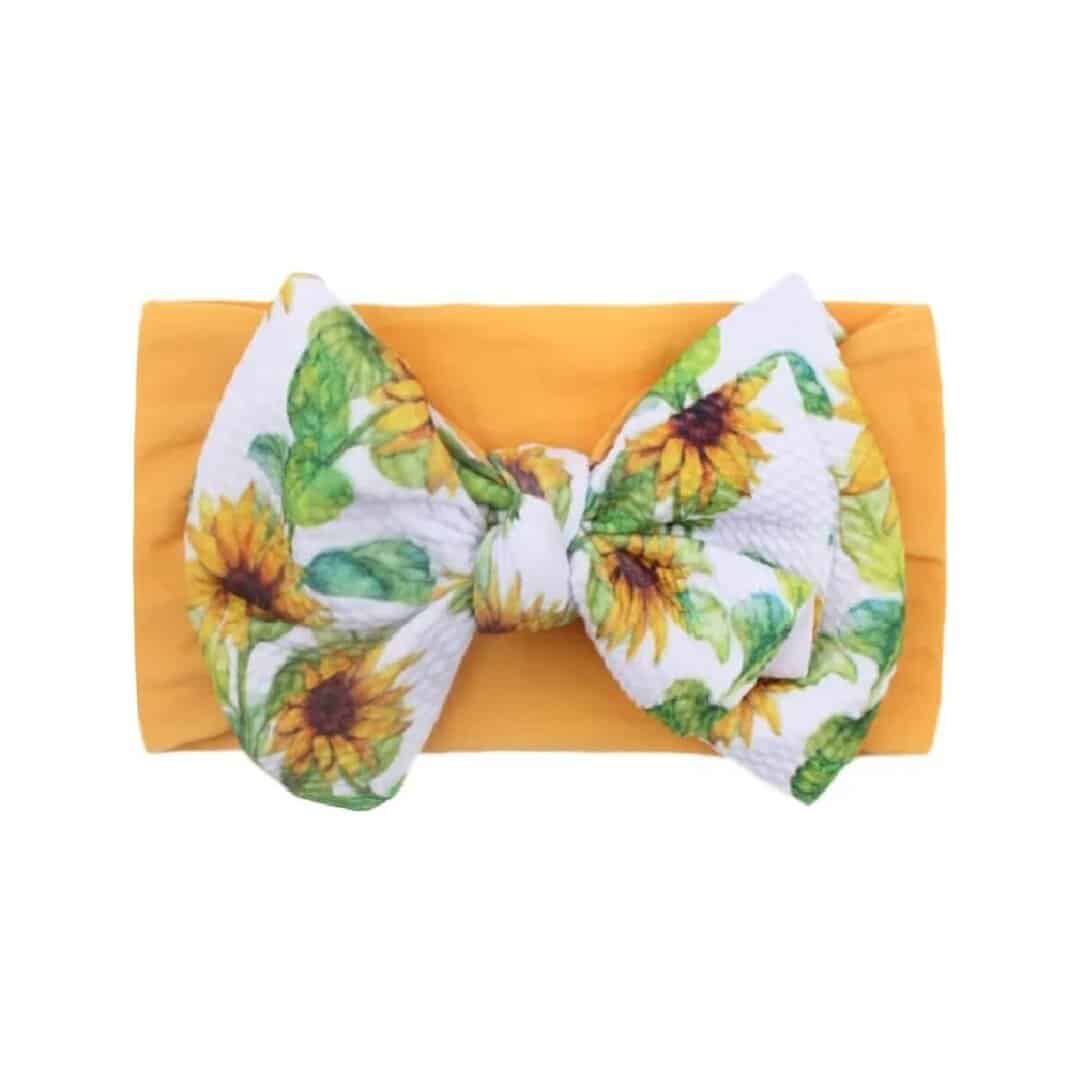 headband-sunflower-baby-hair Παιδική- Βρεφική Μαλακή κορδέλα μαλλιών με μεγάλο φιόγκο Sunflower 02 0-7 χρονών - Image 1
