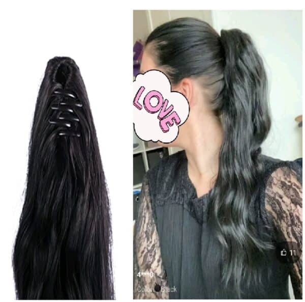 Αλογοούρα συνθετικής τρίχα υψηλής ποιότητας με κλάμερ εύκολης τοποθέτησης 22 Inches - Μαύρο χρώμα - Image 2