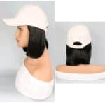 Γυναικείο άσπρο  καπέλο με ραμμένα μαλλιά στο κάτω μέρος- Μαύρο χρώμα - Image 2