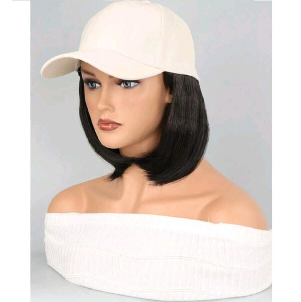 Γυναικείο άσπρο  καπέλο με ραμμένα μαλλιά στο κάτω μέρος- Μαύρο χρώμα - Image 4