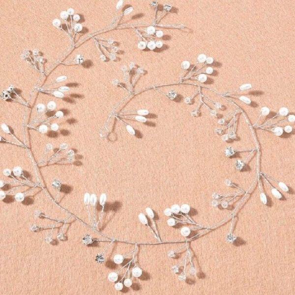 Νυφικό  '' σύρμα '' με κρύσταλλα και πέρλες ασημί 50 cm - Image 2