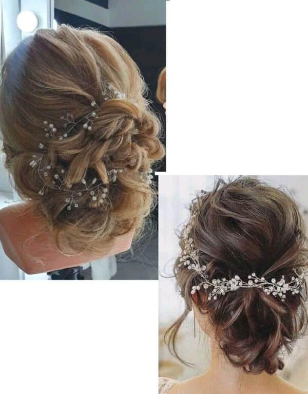 Νυφικό  '' σύρμα '' με κρύσταλλα και πέρλες ασημί 50 cm - Image 3