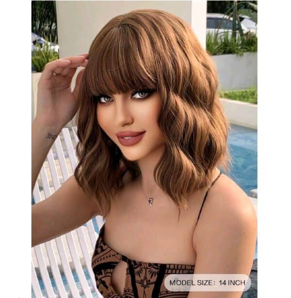 Γυναικεία περούκα σε καστανό χρώμα συνθετική υψηλής ποιότητας  Curly  Καστανό 14 inches - Image 3