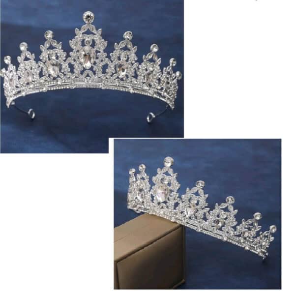 Νυφική Κορώνα- Τιάρα με κρύσταλλα  ασημί ύψους 5,50cm - Image 2