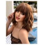 Γυναικεία περούκα σε καστανό χρώμα συνθετική υψηλής ποιότητας  Curly  Καστανό 14 inches - Image 2