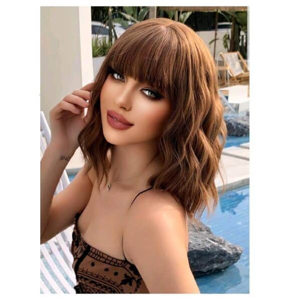 Γυναικεία περούκα σε καστανό χρώμα συνθετική υψηλής ποιότητας  Curly  Καστανό 14 inches - Image 2