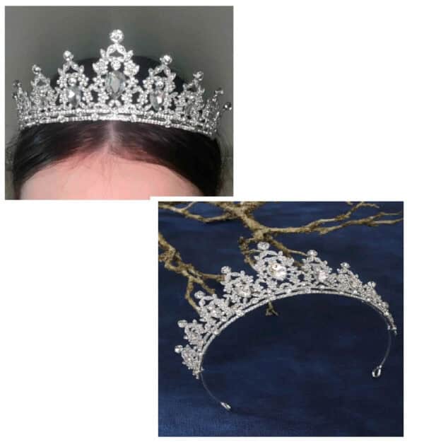 Νυφική Κορώνα- Τιάρα με κρύσταλλα  ασημί ύψους 5,50cm - Image 3