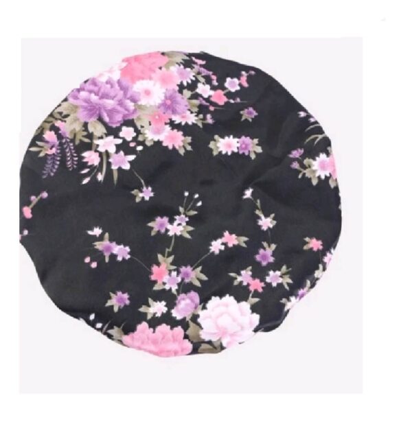 Γυναικείο  Μαλακό Τουρμπάνι ύπνου Bonnet  μαλλιών - Black flowers (Μαύρο) - Image 2