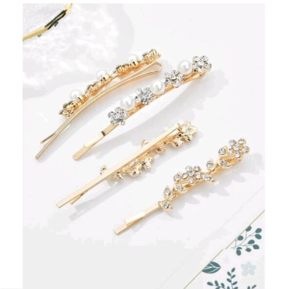 Σετ 2 τμχ Νυφικό κλιπ - τσιμπιδάκι με κρυσταλλάκια και πέρλες σε χρυσό χρώμα - Image 2