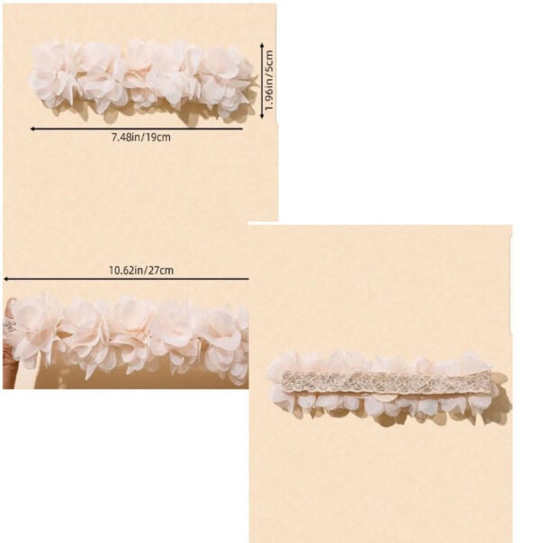 Παιδική- Βρεφική Ιβουάρ κορδέλα με λουλούδια + 2 κλιπ για βάφτιση και παρανυφάκια 0-5 χρονών - Image 3