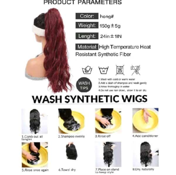 Ποστίς Αλογοουρά curly Ponytail συνθετική τρίχα υψηλής ποιότητας -Κόκκινο χρώμα 24 inches (60cm) - Image 2