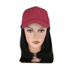 Γυναικείο κόκκινο καπέλο με ραμμένα μαλλιά στο κάτω μέρος- Μαύρο χρώμα