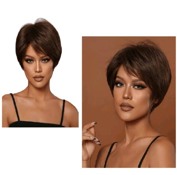 Γυναικεία περούκα σε καστανό σκούρο χρώμα συνθετική υψηλής ποιότητας 10 inches - Image 2