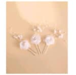 Σετ φουρκέτα 3 τμχ λευκό- ιβουάρ λουλούδι με πέρλες - Image 3