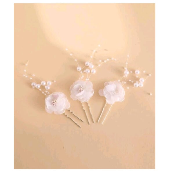 Σετ φουρκέτα 3 τμχ λευκό- ιβουάρ λουλούδι με πέρλες - Image 3