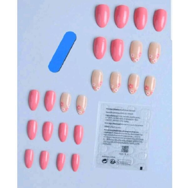 Press-on Nails Ψεύτικα νύχια σετ nail art 24 Τμχ  + 1 extra κόλλα- Peach  Flowers - Image 4