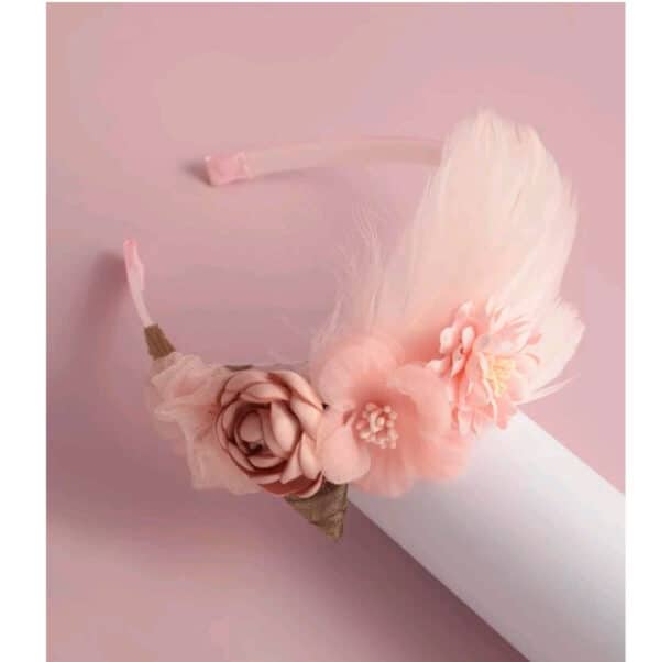 Στέκα Παιδική-βρεφική Peach με λουλουδάκια και πούπουλα Βάφτισης- παρανυφάκι - Image 2