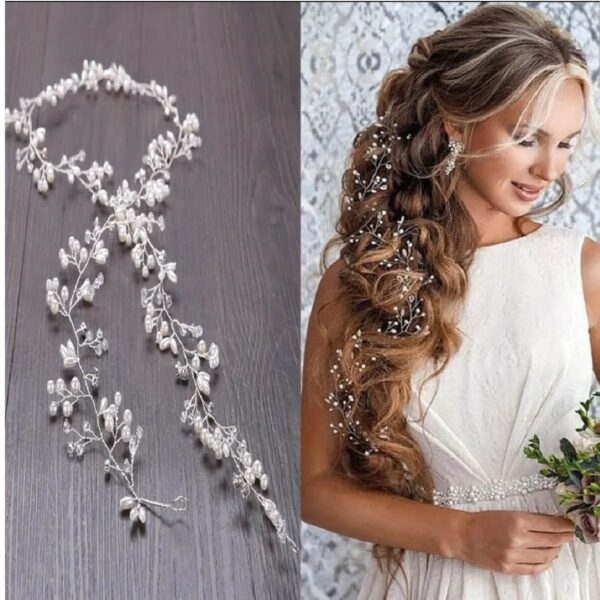 Νυφικό '' σύρμα '' με κρυσταλλάκια και πέρλες 100 cm ασημί χρώμα - Image 2