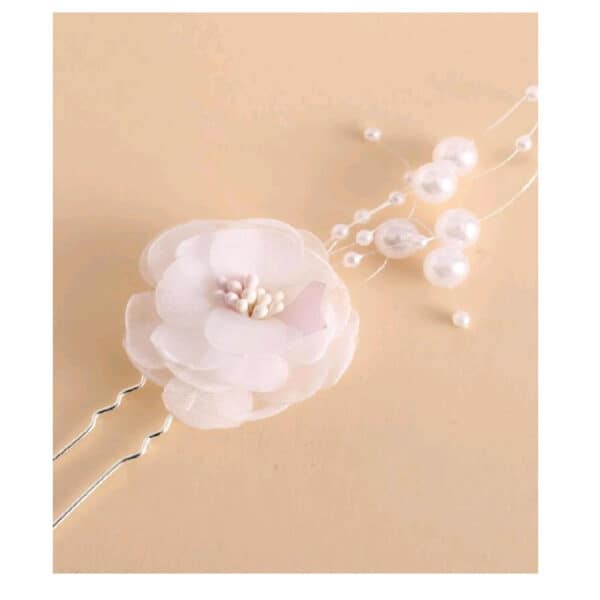 Σετ φουρκέτα 3 τμχ λευκό- ιβουάρ λουλούδι με πέρλες - Image 2