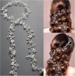 Νυφικό '' σύρμα '' με κρυσταλλάκια και πέρλες 100 cm ασημί χρώμα - Image 4