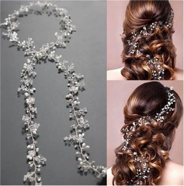 Νυφικό '' σύρμα '' με κρυσταλλάκια και πέρλες 100 cm ασημί χρώμα - Image 4