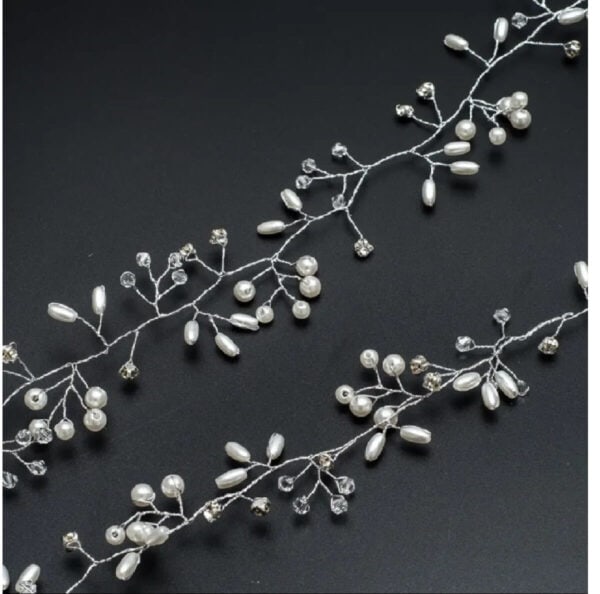 Νυφικό '' σύρμα '' με κρυσταλλάκια και πέρλες 100 cm ασημί χρώμα - Image 3