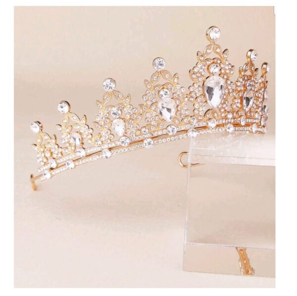 Νυφική Κορώνα- Τιάρα με κρύσταλλα  χρυσό χρώμα ύψους 5,50cm - Image 2