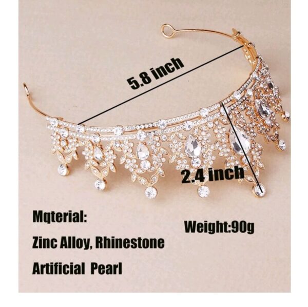 Νυφική Κορώνα- Τιάρα με κρύσταλλα  χρυσό χρώμα ύψους 5,50cm - Image 3