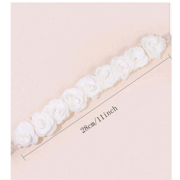 Παιδικό-βρεφικό λευκό-ιβουάρ στεφάνι κορδέλα με τριαντάφυλλα και δαντέλα για βάφτιση - Image 2