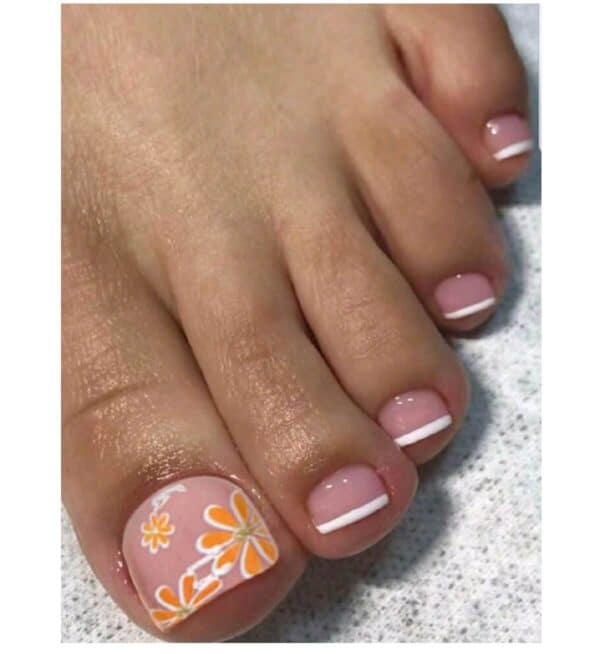 Pedicure Press-on Nails Ψεύτικα νύχια σετ nail art 24 Τμχ  + 1 extra κόλλα- French Flowers - Image 2