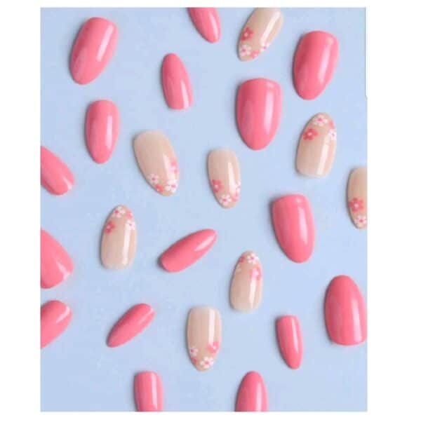 Press-on Nails Ψεύτικα νύχια σετ nail art 24 Τμχ  + 1 extra κόλλα- Peach  Flowers - Image 3
