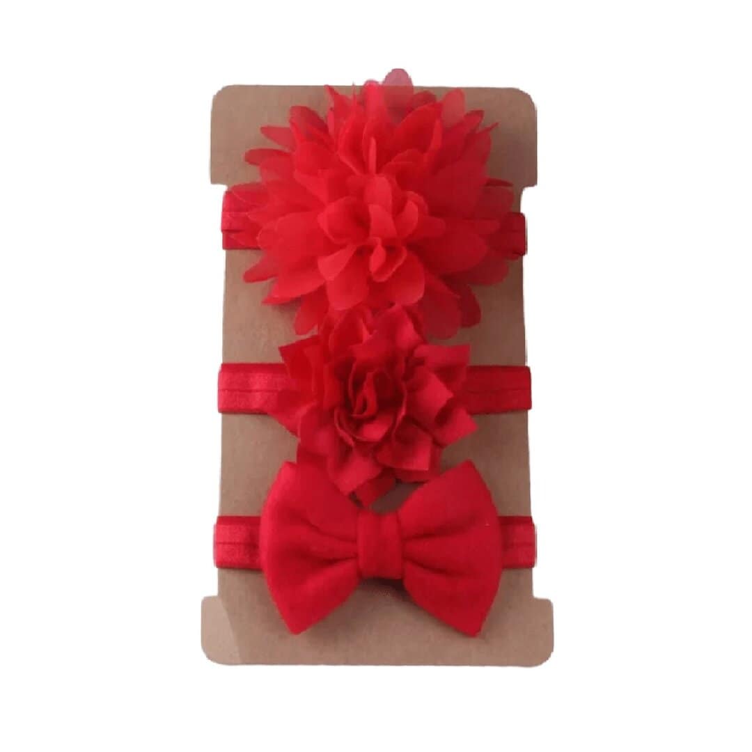 red-headband-baby-gril Σετ 3τμχ Παιδική- Βρεφική Μαλακή κορδέλα Red 0-7 χρονών - Image 1