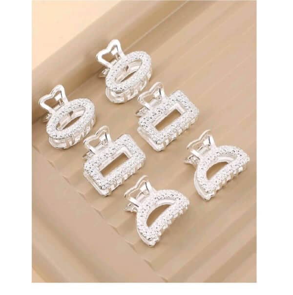 Σετ 6 τμχ Γυναικείο fashion clip- Κλάμερ  μεταλλικό Silver 2cm - Image 2