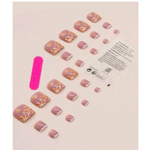 Pedicure Press-on Nails Ψεύτικα νύχια σετ nail art 24 Τμχ  + 1 extra κόλλα- French Flowers - Image 3