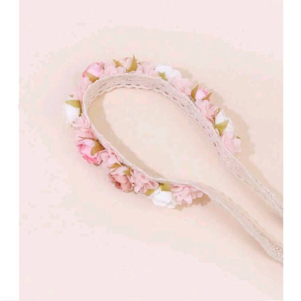 Παιδικό-βρεφικό  στεφάνι κορδέλα με τριαντάφυλλα και δαντέλα για βάφτιση - Image 3