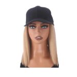 Γυναικείο μαύρο καπέλο με ραμμένα μαλλιά στο κάτω μέρος- Ξανθό χρώμα