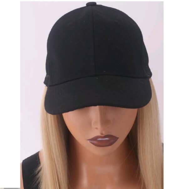 Γυναικείο μαύρο καπέλο με ραμμένα μαλλιά στο κάτω μέρος- Ξανθό χρώμα - Image 2